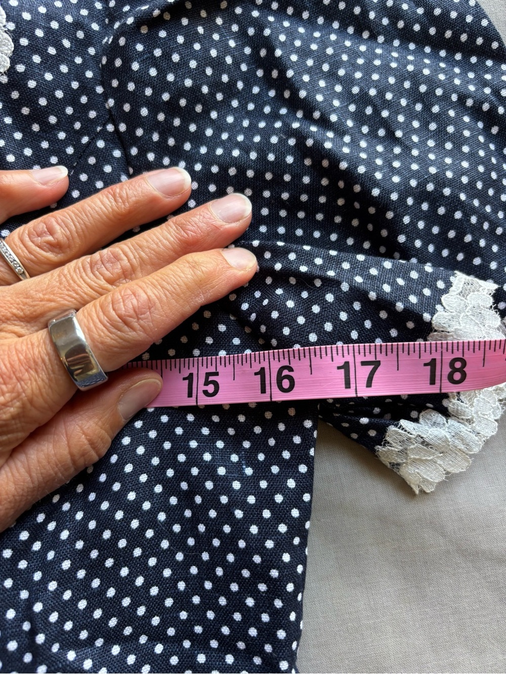 Reformation Annabella Linen Raindrops Navy Polka Dot Lace-Trim Short Sleeve 4 - Picture 8 of 9